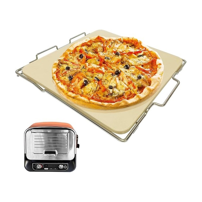 SafBbcue Pizza Stone with Rack for Grill & Oven Baking Accessories