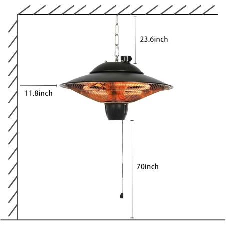 1500 Watt electric heater for patio, garden, and ceiling with halogen light.